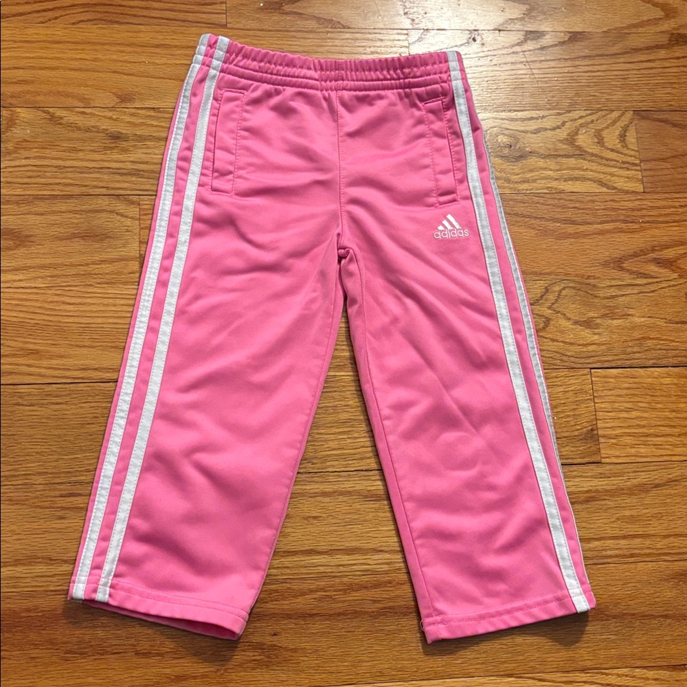 Adidas Kids Pink Joggers with White Stripes